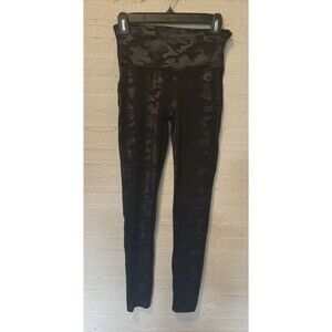 Spanx Black Faux Leather Shimmer Camouflage Shape Wear Leggings Size M
